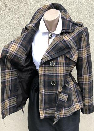 Шерстяное,короткое пальто в клетку,жакет,пиджак под пояс,куртка, jasper conran5 фото