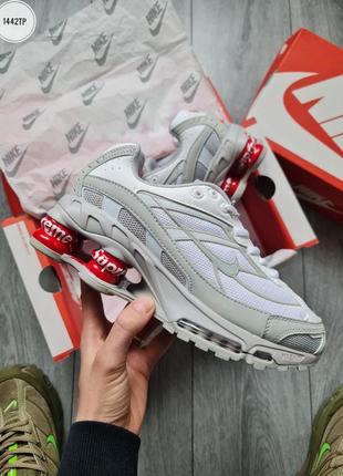 Мужские кроссовки найк белые суприм nike fusion shox ride2 supreme gray/white/red
