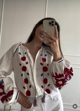 Колоритна блуза вишиванка, українська вишиванка, етно сорочка з вишивкою