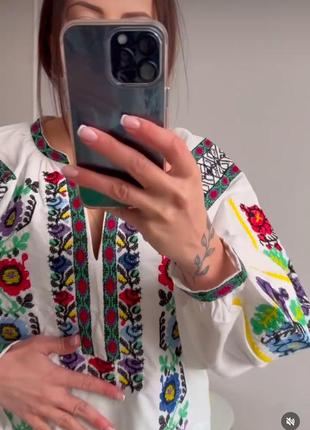 Колоритна блуза вишиванка, українська вишиванка, етно сорочка з вишивкою