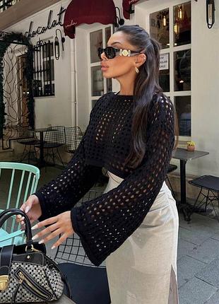 Топ сітка 🤍  виробник: туреччина  розмір: універсал(42-46) тканіна:трикотаж колір: чорний