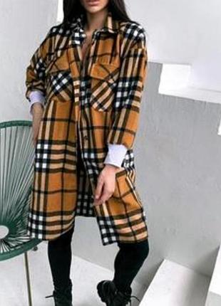 Удлинённая теплая утепленная длинная рубашка рубаха в клетку1 фото