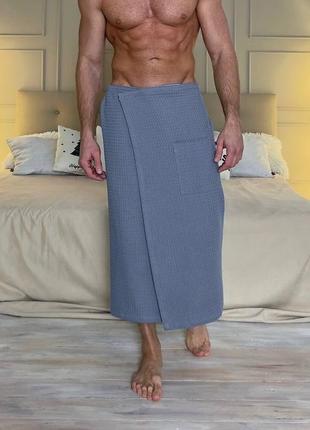 Мужской колец парео полотенце для банные сауны вафельный на липучке натуральный хлопок маренго