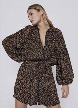 Роскошная черно-коричневая мини-платье с золотистой металлизированной нитью zara