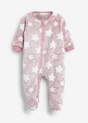Next флісовий комбінезон теплий чоловічок термо сліп новонародженій дівчинці 0-3м 50-56-62 см