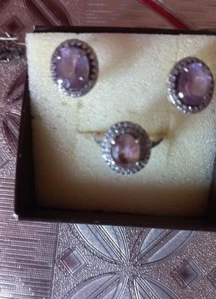 Винтажный серебряный набор ( кольцо, серьги), 925 пр.