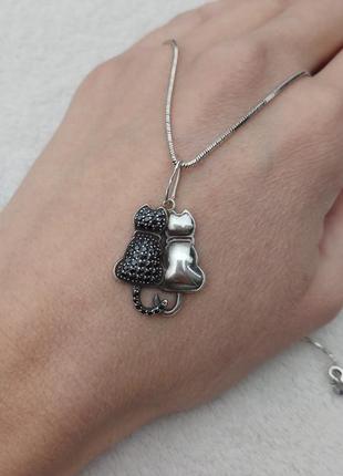 Серебряный кулон" кот и кошка"