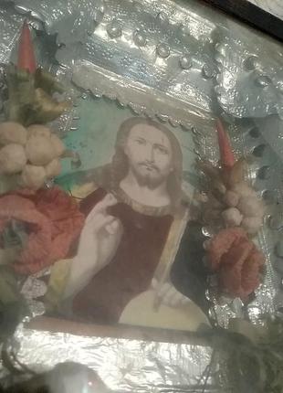 Икона иисуса христа. старая работа. так называемый "деревенский стиль". размеры и...