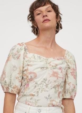 Топ із пишними рукавами h&m льон