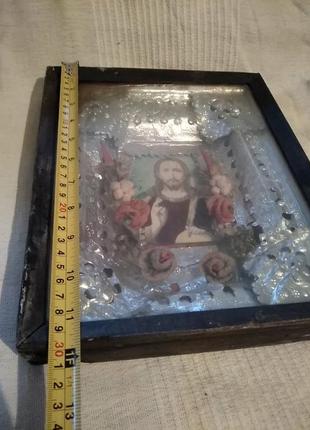 Икона иисуса христа. старая работа. так называемый "деревенский стиль". размеры и...