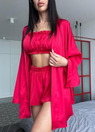 ❗️ 5 цветов ❗️ женская шелковая пижама комплект для дома костюм для сна топ шорты халат (можно купить отдельно)