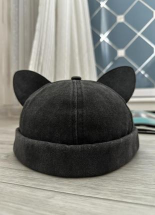 Короткая шапка кепка, докер с ушками  графитовый 55-58р (2375)