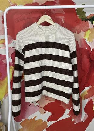 Бежевий джемпер у коричневу смужку monki розмір xs