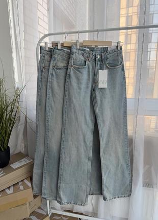 Блакитні з вінтажним ефектом джинси вінтажні з потертостями зара zara wide leg