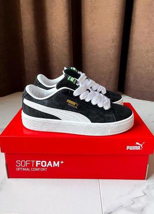 Трендовые женские и мужские кроссовки puma suede xl black white чёрно-белые