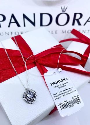Серебряное ожерелье кулон колье подвеска пандора pandora 393099c01 сверкающее сердце с ореолом серебро s925 ale новое с биркой и пломбой