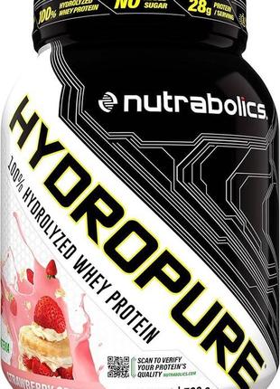 Nutrabolics hydropure (100% гидролизованный изолят сывороточного протеина) со вкусом клубники и сливок, 726 г