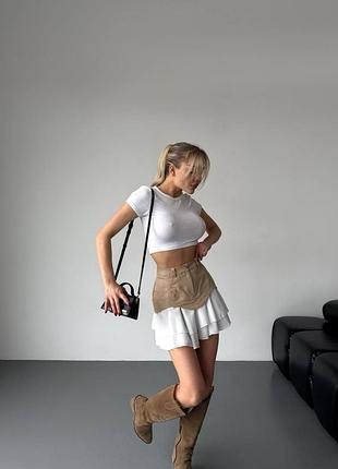 Женская короткая юбка 💛 бежевая юбка