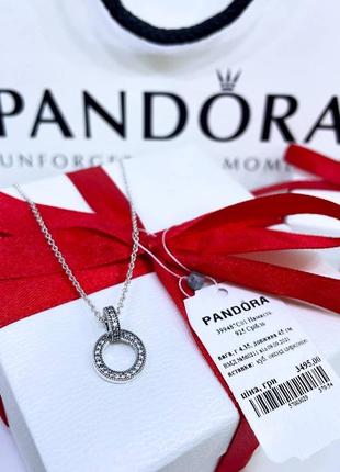 Серебряное ожерелье кулон колье подвеска пандора pandora 399487c01 двойное кольцо с логотипом серебро s925 ale новое с биркой и пломбой