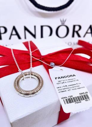 Серебряное ожерелье кулон колье подвеска пандора pandora 392772c01 двуцветное с паве камни серебро s925 ale новое с биркой и пломбой
