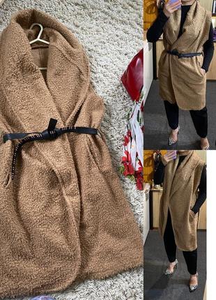 Актуальний стильний подовжений жилет тедді в кольорі кемел ,італія,р.s-l