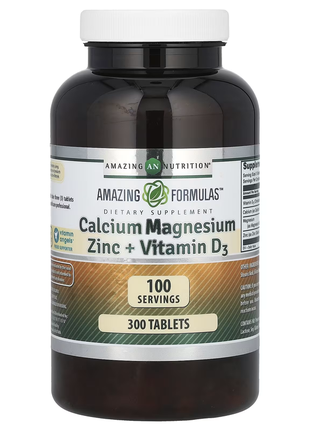 Amazing nutrition, amazing formulas, кальций, магний, цинк и витамин d3, 300 таблеток amazing nutri