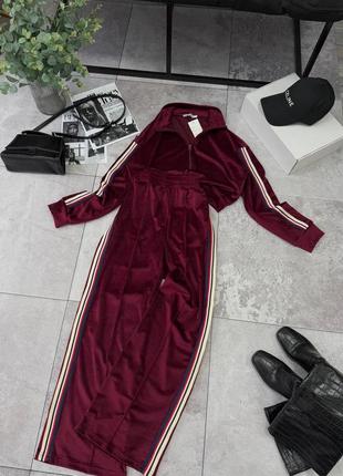 Женский велюровый спортивный костюм кофта на молнии и широкая брюки с лампасами велюр плюш5 фото