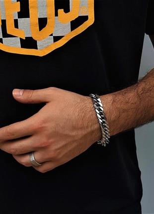 Мужской серебряный браслет стальная, мужская цепочка на руку 9 мм silver cuban6 фото
