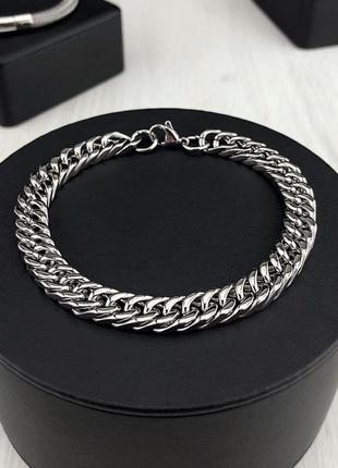 Мужской серебряный браслет стальная, мужская цепочка на руку 9 мм silver cuban4 фото