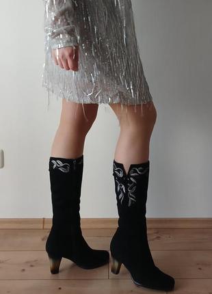 Замшевые черные женские сапоги, зимние сапоги clotilde