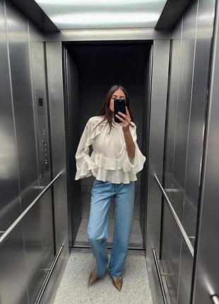 Рубашка женская бежевая с воланами zara