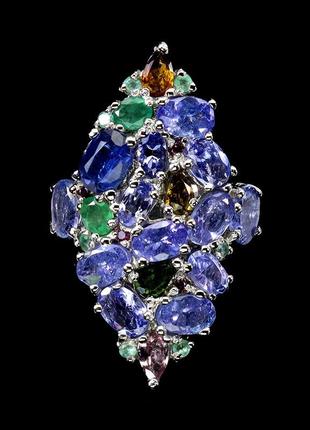 Каблучка срібло 925 натуральний кіаніт смарагд гранат танзаніт турмалін