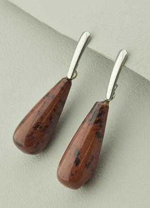 Серьги с натуральным камнем обсидиан сережки