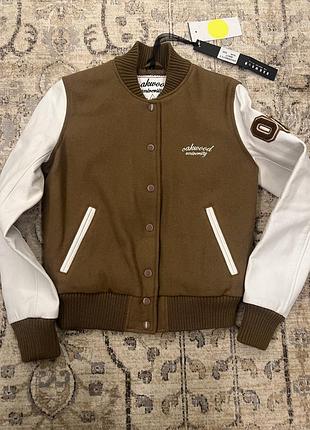 Бомбер короткий, шерсть/кожа