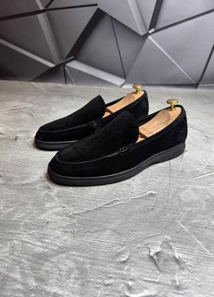 Лоферы замшевые мужские loro piana suede top black! натуральная замша! все размеры! лоферы замшевые мужественные класичские чёрное!