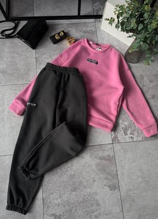 Классный теплый костюм оверсайз, на флисе, супер качество, спортивный брючный