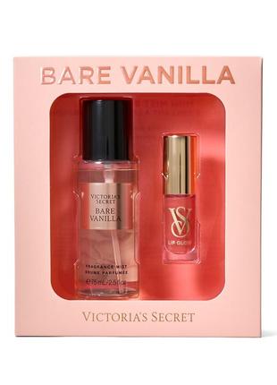 Набор блеск для губ и городов/спрей bare vanilla victoria’s secret оригинал, подарочный набор