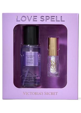 Набір victoria’s secret love spell оригінал блиск для губ міст/спрей для тіла подарунковий набір