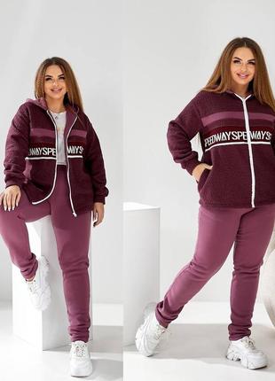 Жіночий костюм батал кофта тедді та штани