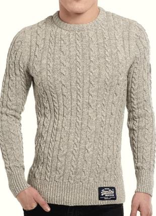 Superdry mens beige jacob lite cable knit crew neck ls sweater чоловічий, бежевий светр