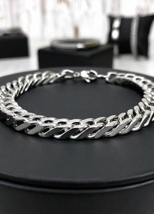 Мужской серебряный браслет из стали, мужская цепочка на руку 9 мм silver cuban.