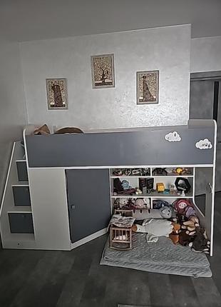 Кровать двухъярусная детская, б/в чернке, самовозвив, матрас в подарок