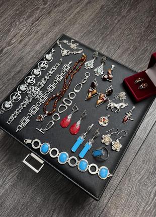Сережки, браслет, колье,  чокер, срібло, перламутр, онікс, бірюза, серебро 925 проба, украшения