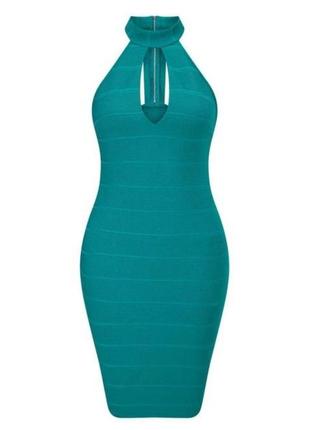 Бандажное платье с вырезом и чокером бирюзовое платьеrusk 14