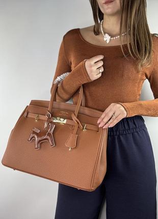 Сумка коричнева руда herme s birkin 35 см екошкіра трендова сумочка жіноча 2