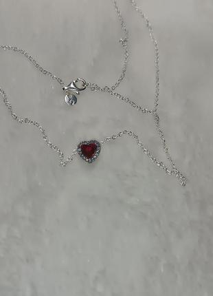 Серебряное ожерелье pandora "красное сердце"