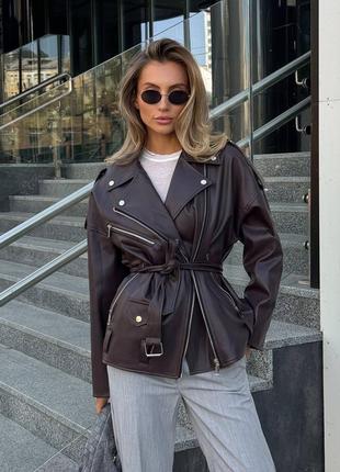 ❗️ 5 цветов ❗️ женская куртка авиатор эко кожа на замше с поясом