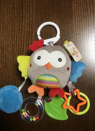 Игрушка сова детская с грызунком, погремушка, м`им зеркальцем.