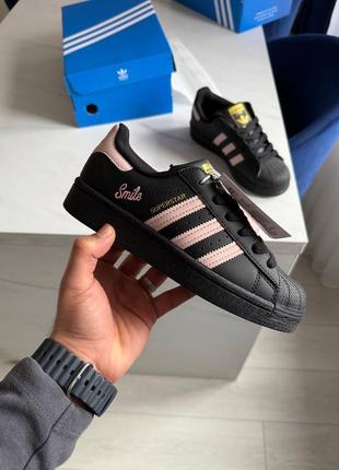 Кеды кроссовки адидас супер стар черные с розовым adidas superstar smile Azure