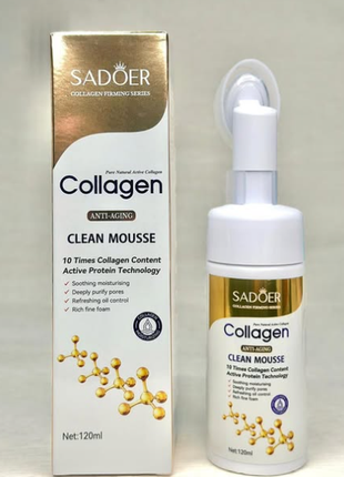 Очищающая пенка-мусс для умывания с коллагеном и щеточкой sadoer collagen anti-aging clean mousse